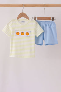 Pumpkin embroidery shorts set