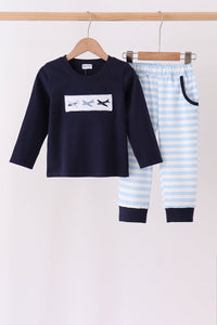 Airplane Embroidery Pants Set