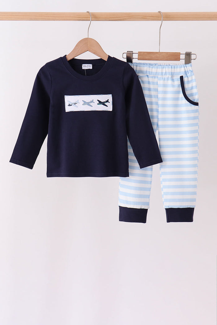 Airplane Embroidery Pants Set