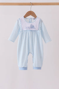 Train embroidery gingham romper