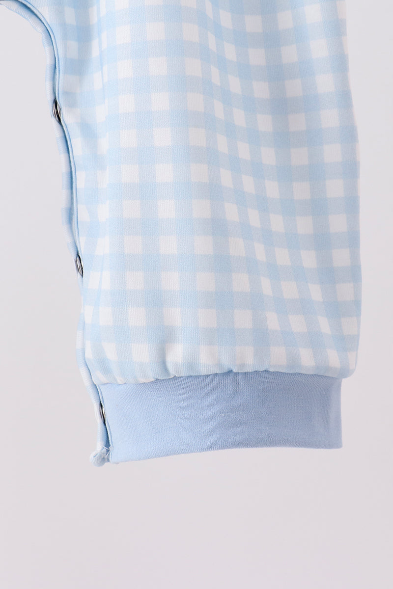Train embroidery gingham romper