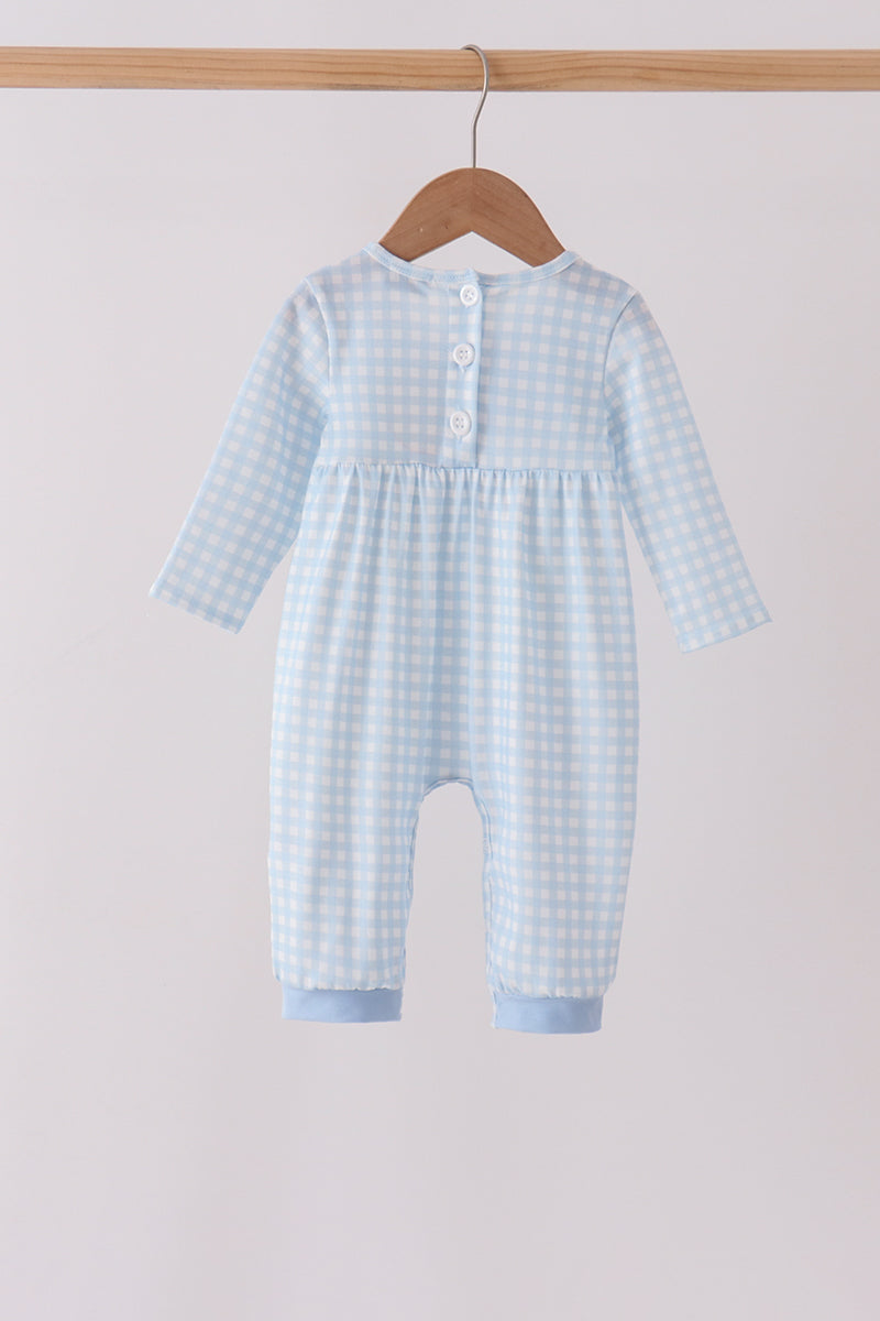 Train embroidery gingham romper