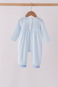 Train embroidery gingham romper