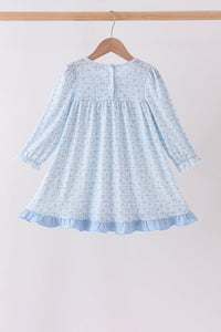 Blue bow embroidery dress