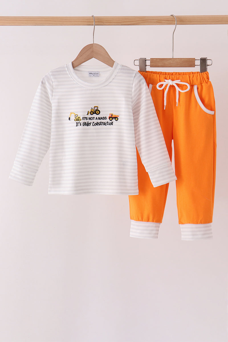 Construction vehicle embroidery jogger set
