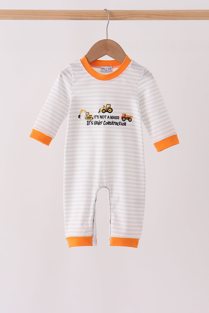 Construction vehicle embroidery romper