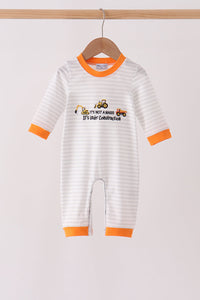 Construction vehicle embroidery romper