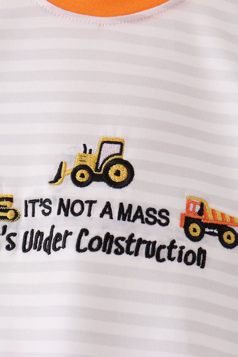 Construction vehicle embroidery romper