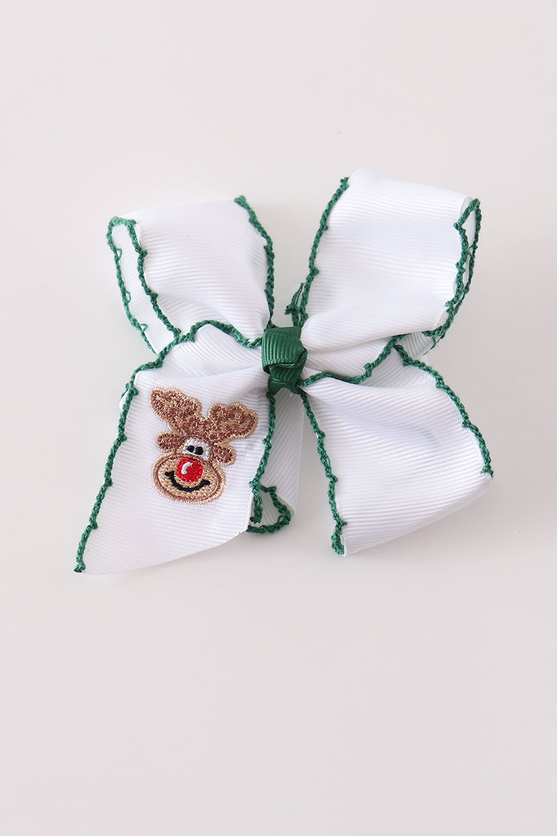 Reindeer embroidery crochet edge hair bow