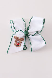 Reindeer embroidery crochet edge hair bow