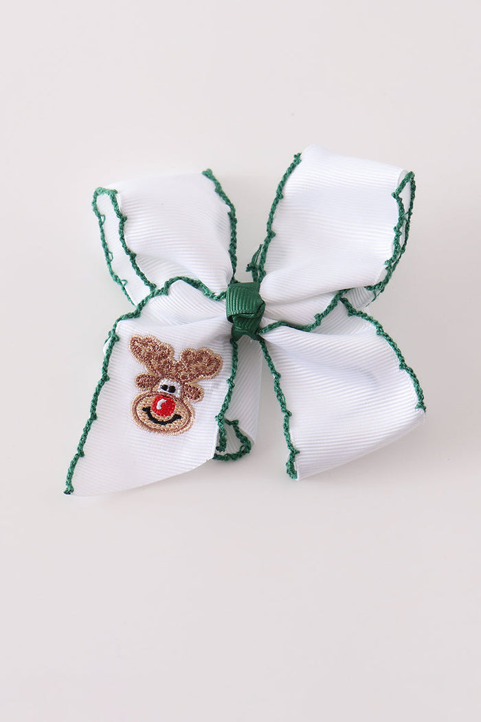 Reindeer embroidery crochet edge hair bow