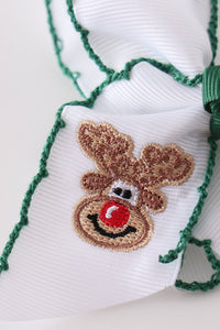 Reindeer embroidery crochet edge hair bow