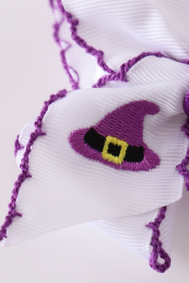 Witch hat embroidery crochet edge hair bow