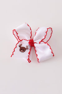 Reindeer embroidery crochet edge hair bow
