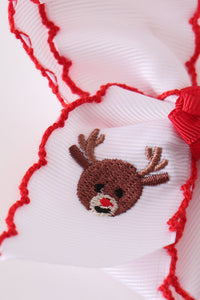 Reindeer embroidery crochet edge hair bow