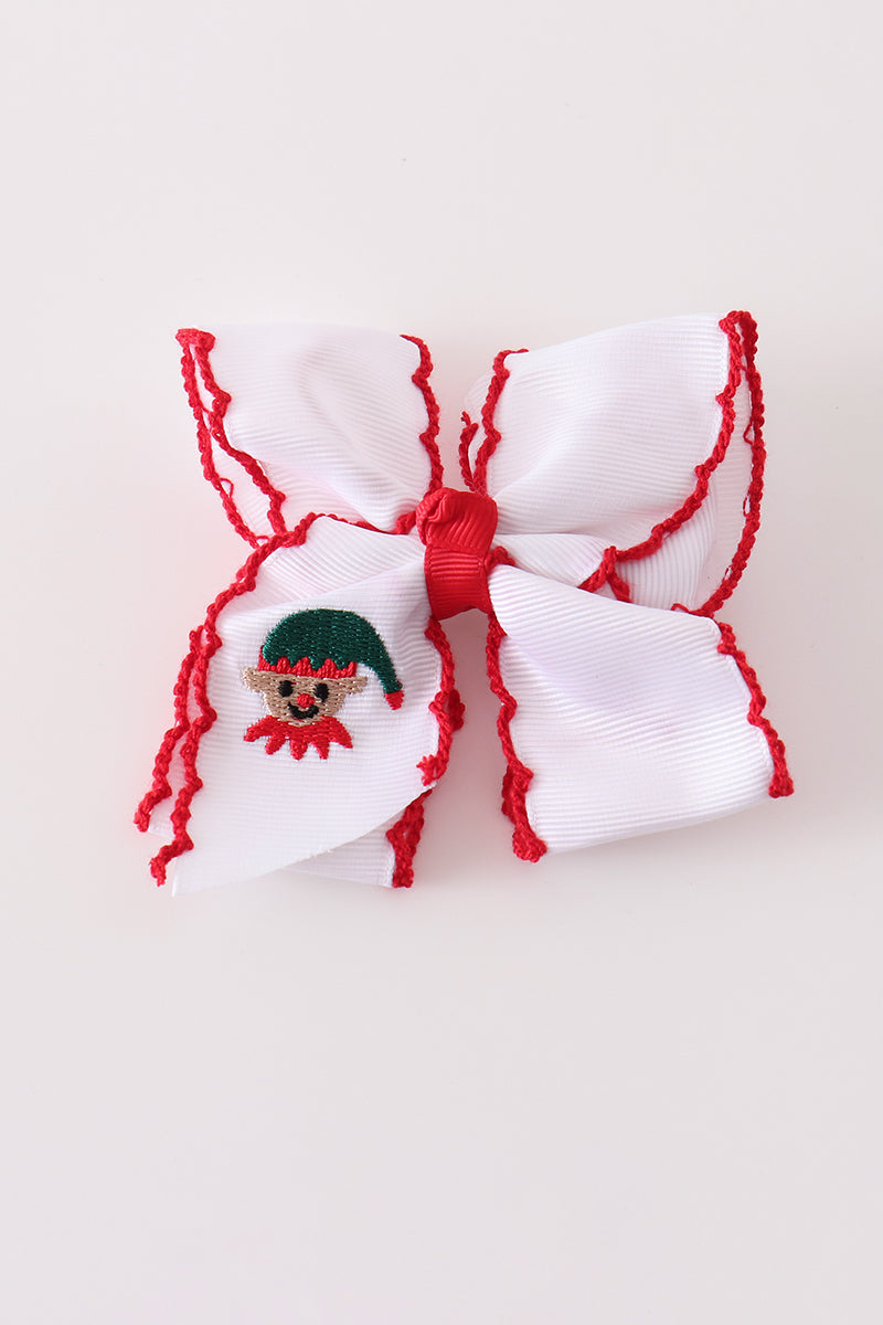 Snowman embroidery crochet edge hair bow