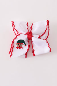 Snowman embroidery crochet edge hair bow