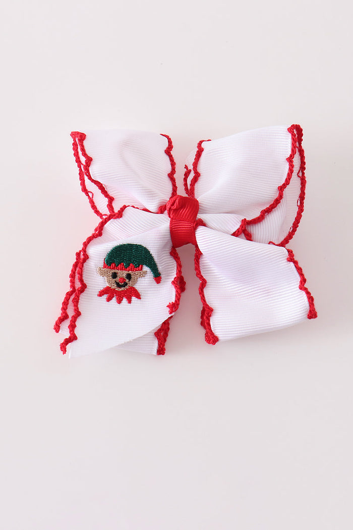 Snowman embroidery crochet edge hair bow