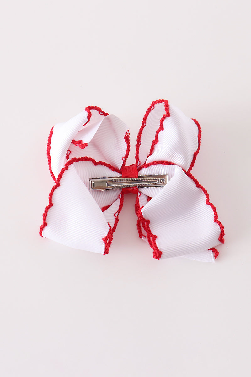Snowman embroidery crochet edge hair bow