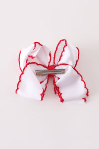 Snowman embroidery crochet edge hair bow