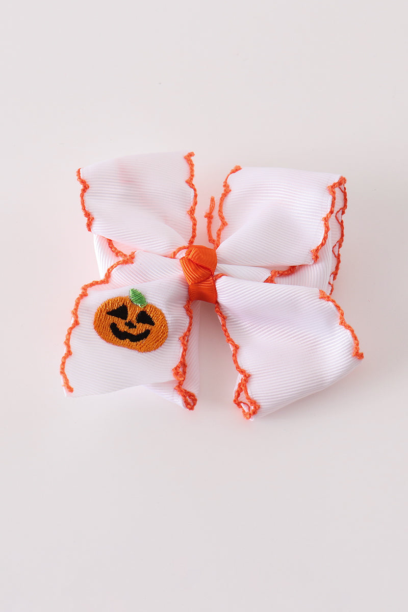 Jack-O-Lantern embroidery crochet edge hair bow
