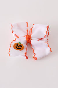 Jack-O-Lantern embroidery crochet edge hair bow