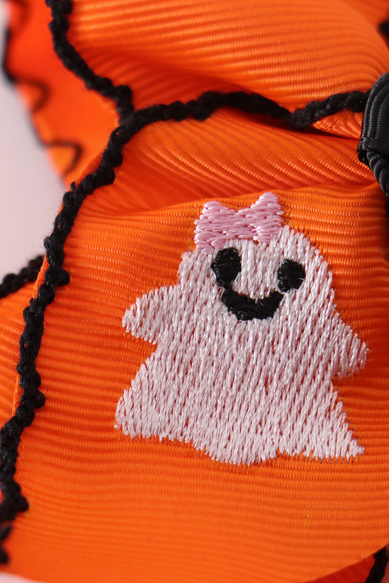 Ghost embroidery crochet edge hair bow
