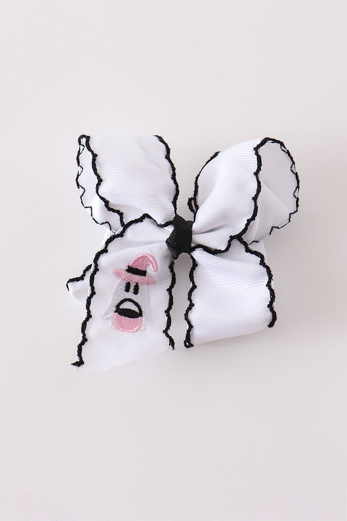 Ghost embroidery crochet edge hair bow