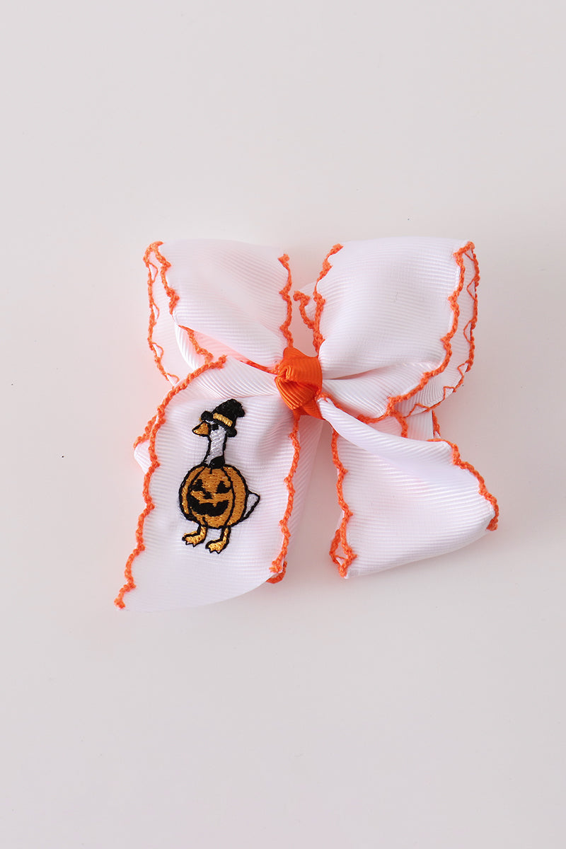 Goose pumpkin embroidery crochet edge hair bow