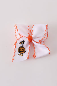 Goose pumpkin embroidery crochet edge hair bow