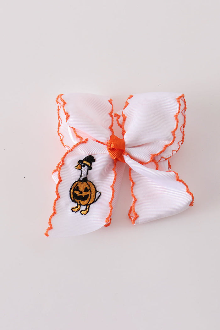 Goose pumpkin embroidery crochet edge hair bow