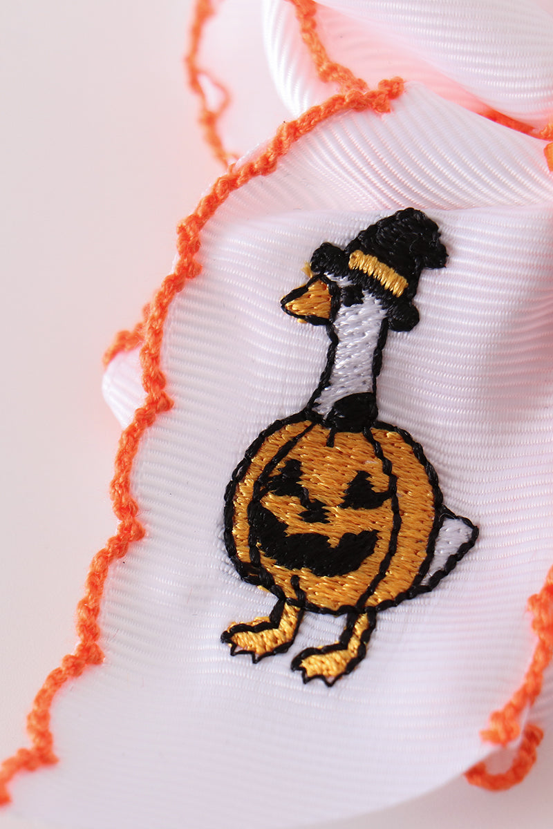 Goose pumpkin embroidery crochet edge hair bow