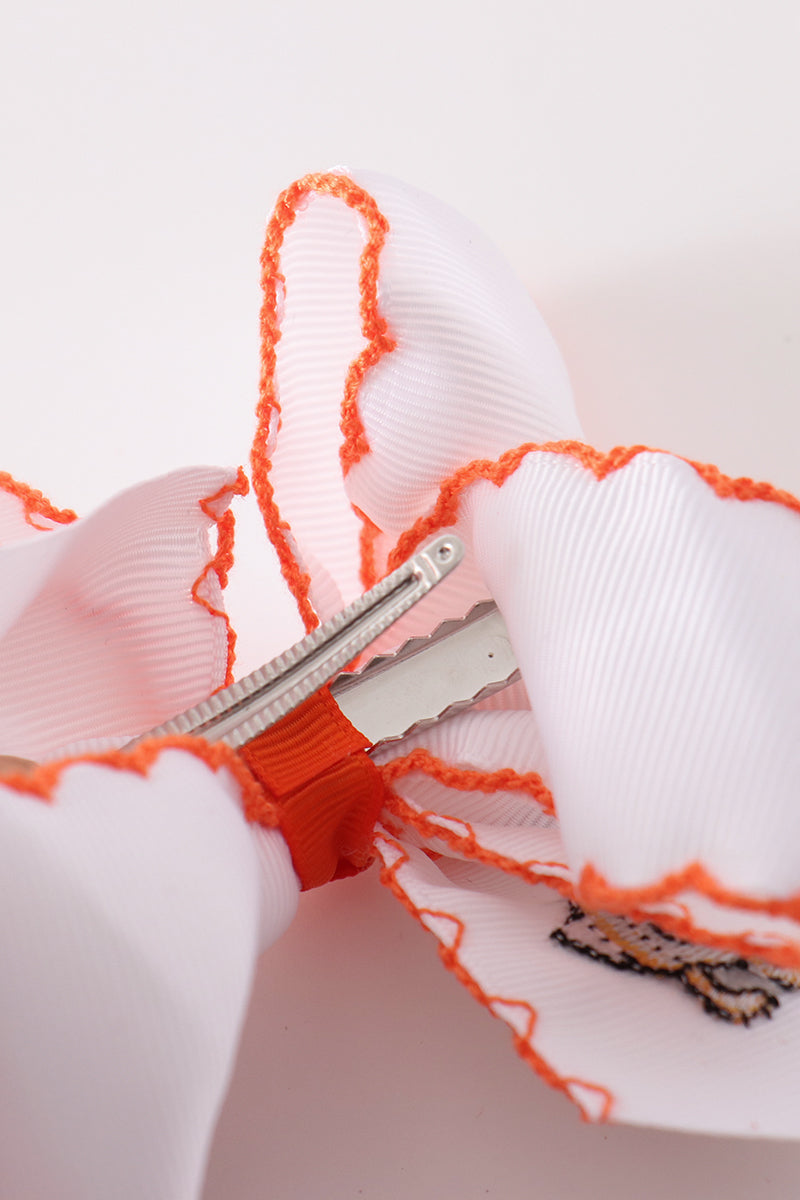 Goose pumpkin embroidery crochet edge hair bow