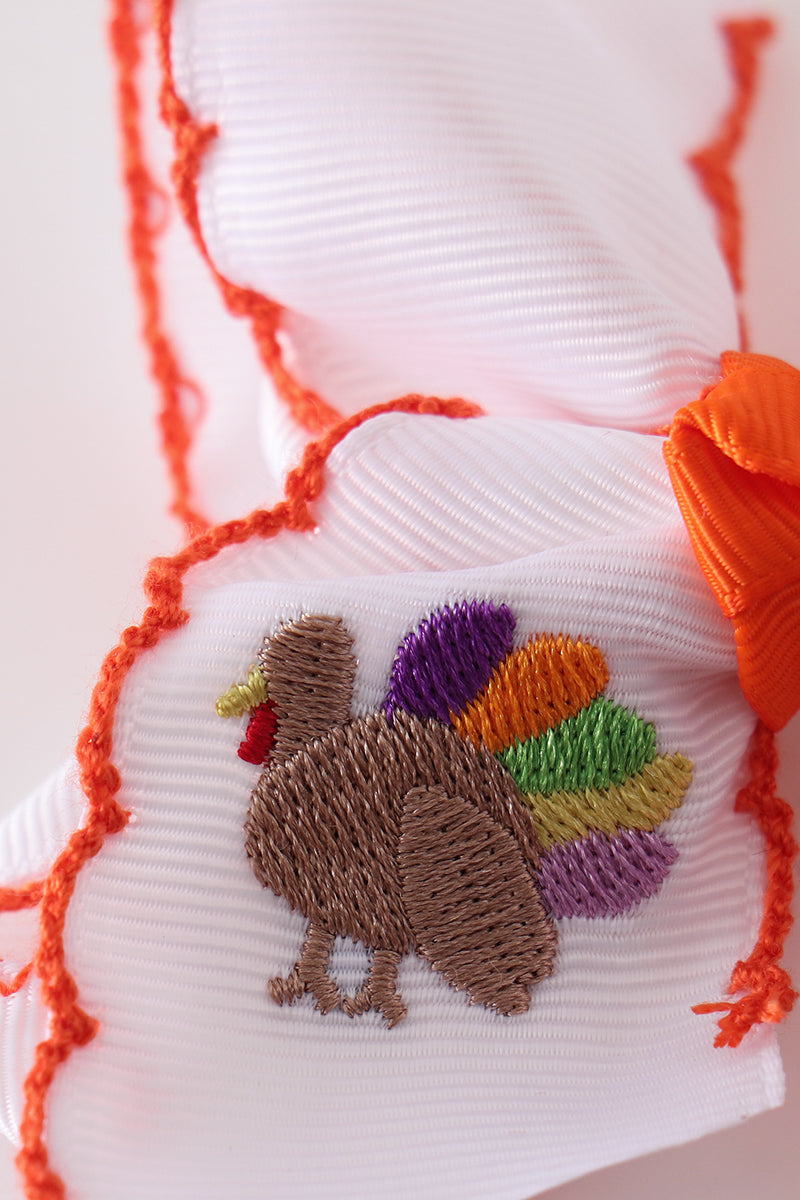 Turkey embroidery crochet edge hair bow