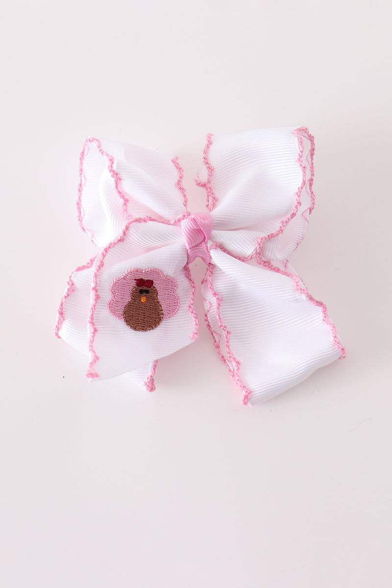 Turkey embroidery crochet edge hair bow