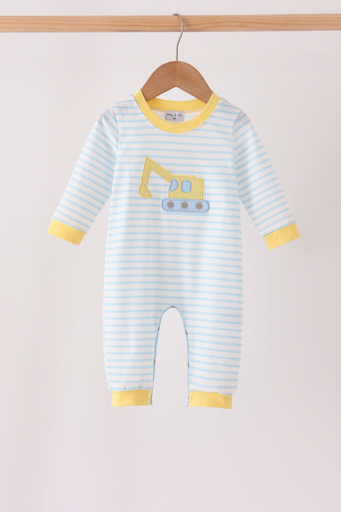 Excavator Applique Stripe Romper
