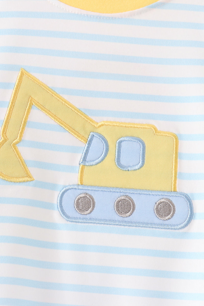 Excavator Applique Stripe Romper