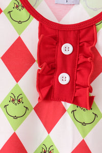 Grinch print ruffle pajama set