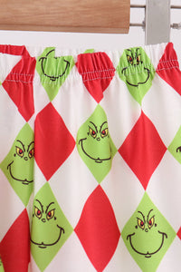 Grinch print ruffle pajama set
