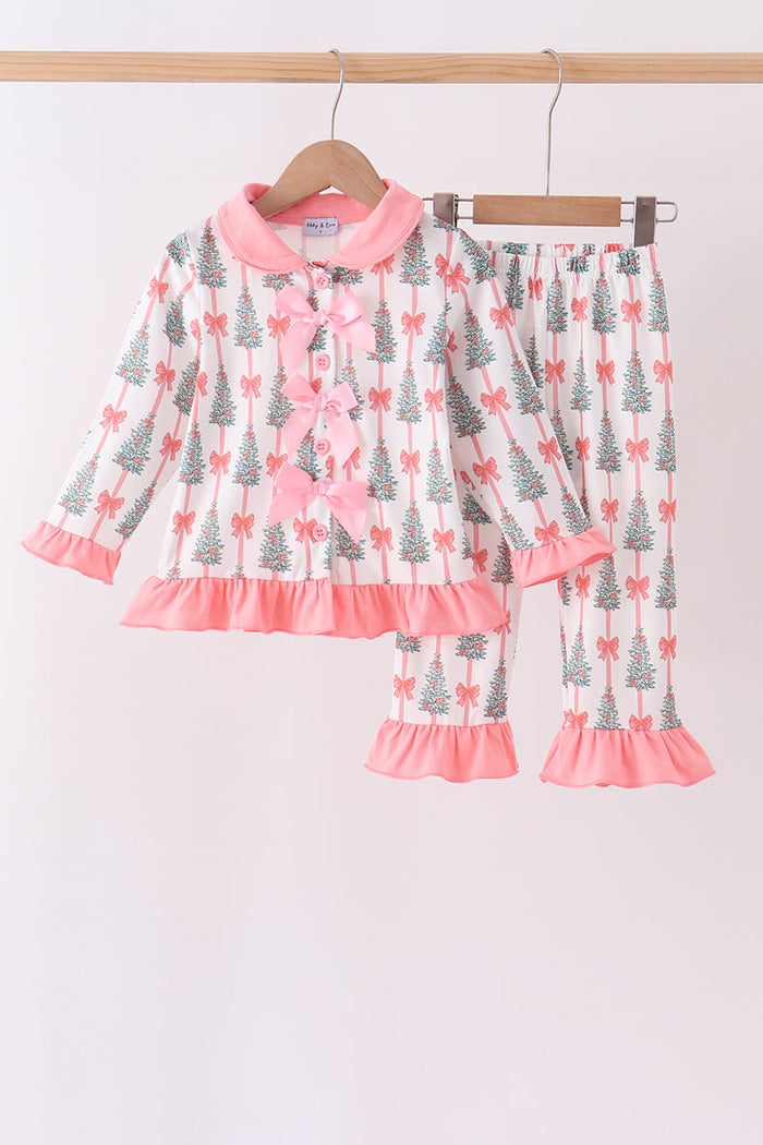 Christmas Tree Bow Ruffle Pajama Set