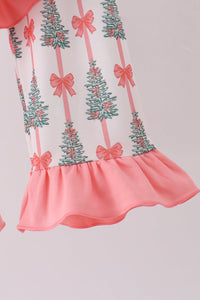 Christmas Tree Bow Ruffle Pajama Set