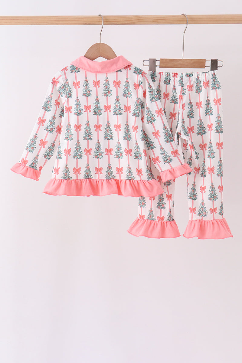 Christmas Tree Bow Ruffle Pajama Set