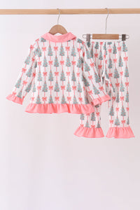 Christmas Tree Bow Ruffle Pajama Set
