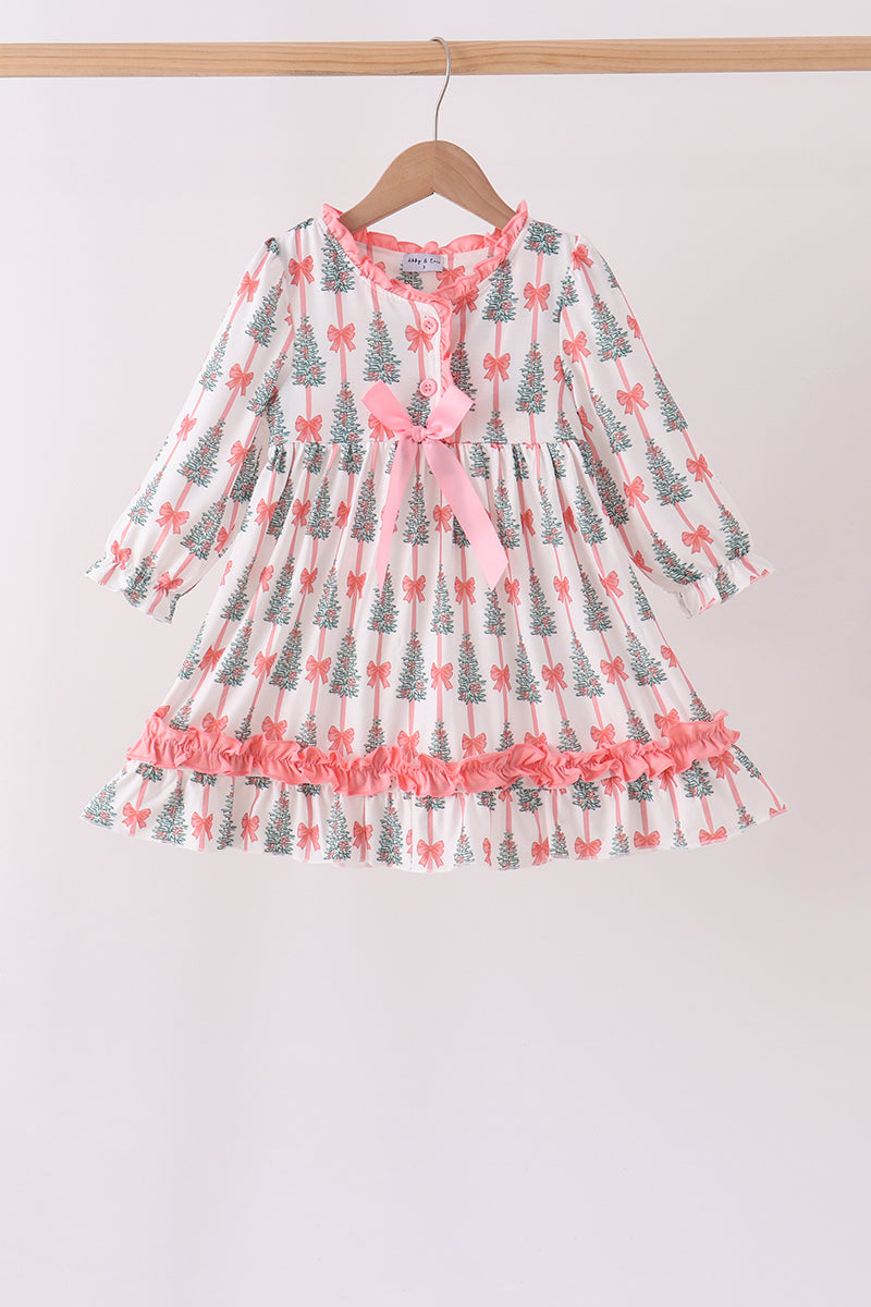 Christmas Tree Bow Ruffle Dress
