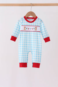 Puppy embroidery gingham romper