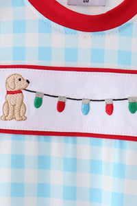 Puppy embroidery gingham romper