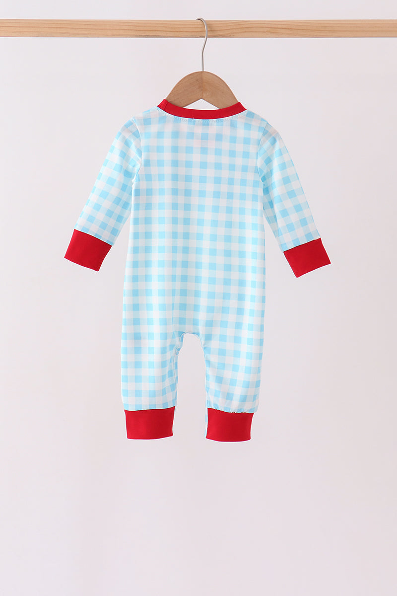 Puppy embroidery gingham romper