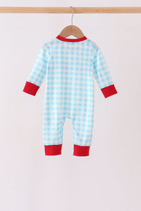 Puppy embroidery gingham romper
