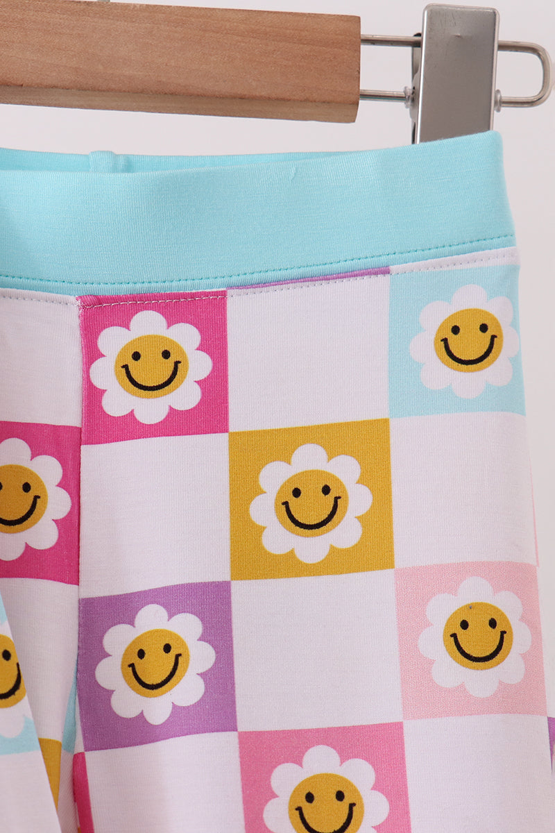 Smiling checkered ruffle bamboo pajama set