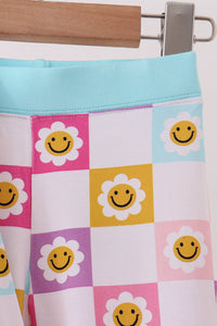 Smiling checkered ruffle bamboo pajama set